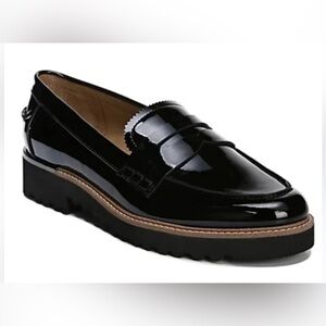 Franco Sarto Chadwic Black Patent Leather Lug Sole Penny Loafers Preppy Cute 8.5